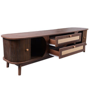 Rattan-Front Fluted Wood TV Stand — packaging and unboxing view