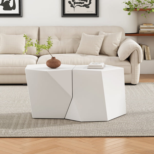 Geometric MGO Coffee Table Set — Two-piece MGO set with pentagon and hexagon tops — sculptural and adaptable