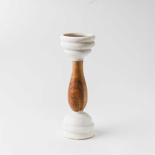 Marble and Wood Pillar Candleholder