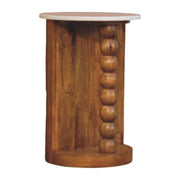 Marble-Top Spindle Wood Side Table