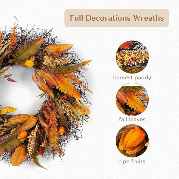 Harvest Wheat and Leaf Fall Wreath