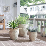Hand-Scored Concrete-Finish Round Planter Set