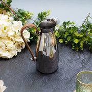 Polished Steel Leather-Handle Pitcher — back and side profile detail