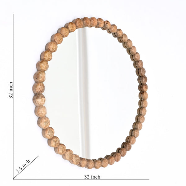 Wood Bead Round Wall Mirror