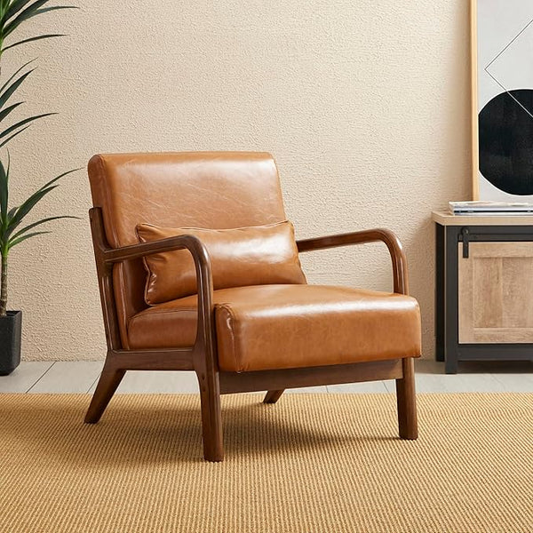 PU Leather Mid-Century Accent Armchair