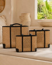 Leather and Rattan Cane Tote Bag