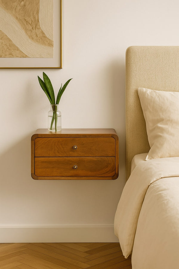 Curved Chestnut Wall-Mounted Nightstand