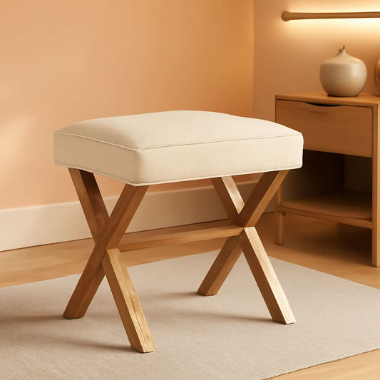 X-Frame Upholstered Ivory Ottoman – in ivory | Roost & Roam
