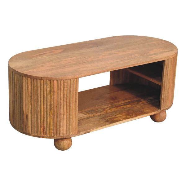 Reeded Mango Wood Oval Coffee Table