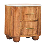 Fluted Mango Wood Marble-Top Nightstand