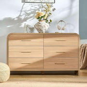 Oak Finish Curved 6-Drawer Dresser, 54 in