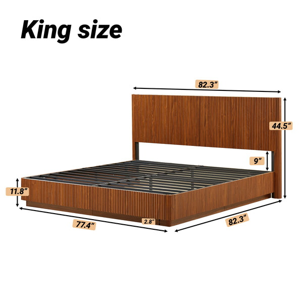 Fluted Walnut-Finish King Bed Frame