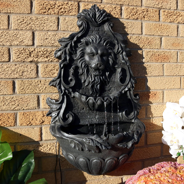 Cast-Stone Finish Lion Head Wall Fountain