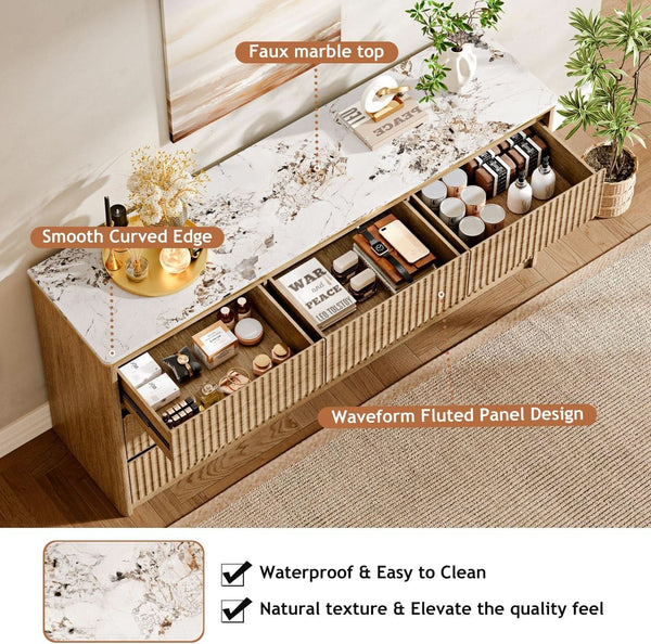 9 Drawer Dresser Chest With Polished Marble Tabletop