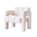 Boucle Upholstered Accent Chair — Sculptural cream boucle accent chair with wood frame and channeled seat