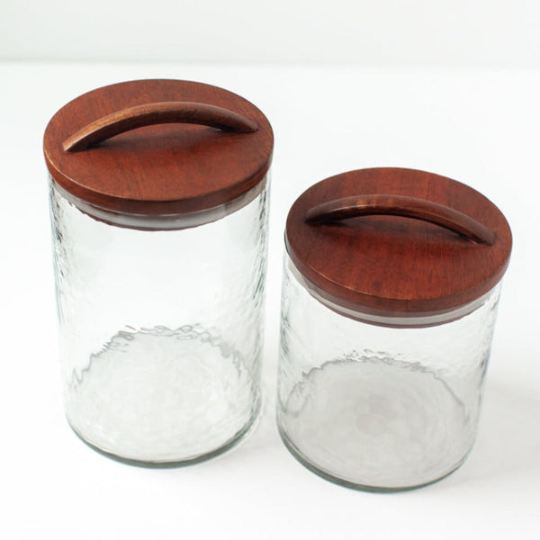 Recycled Glass Canister Wood Lid