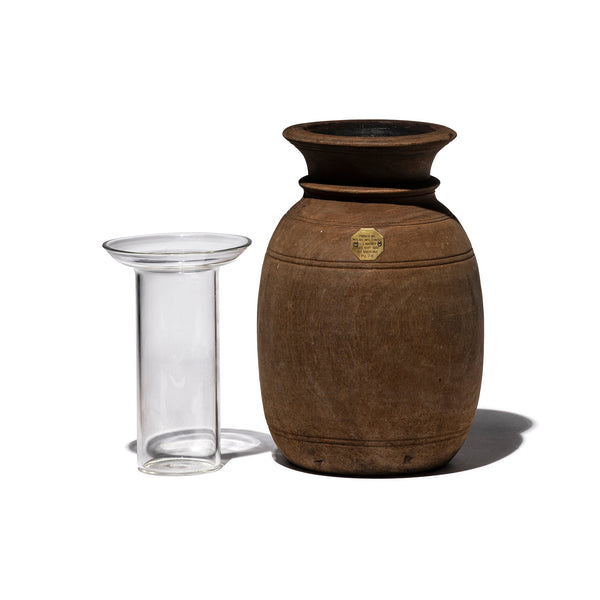 Vintage Wooden Pot with Glass Cylinder