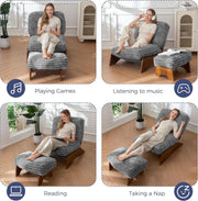 Grey Adjustable Accent Chair Featuring Plush Ottoman