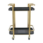 Antique Brass Metal Bar Cart with Ash Wood Trays