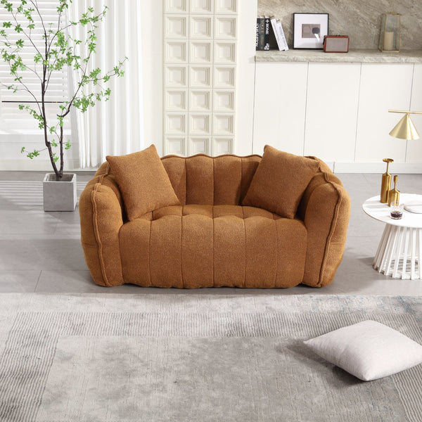 Close-up of tufted upholstery and button detail — Channel-Tufted Boucle Loveseat Sofa
