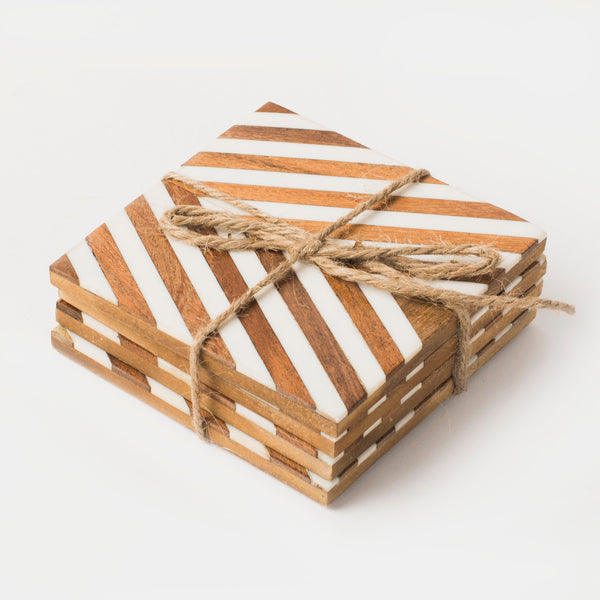 Chevron Wood Resin Coaster Set