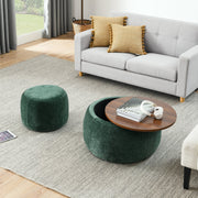 Close-up of concrete texture and surface finish detail — Chenille Round Storage Ottoman Coffee Table