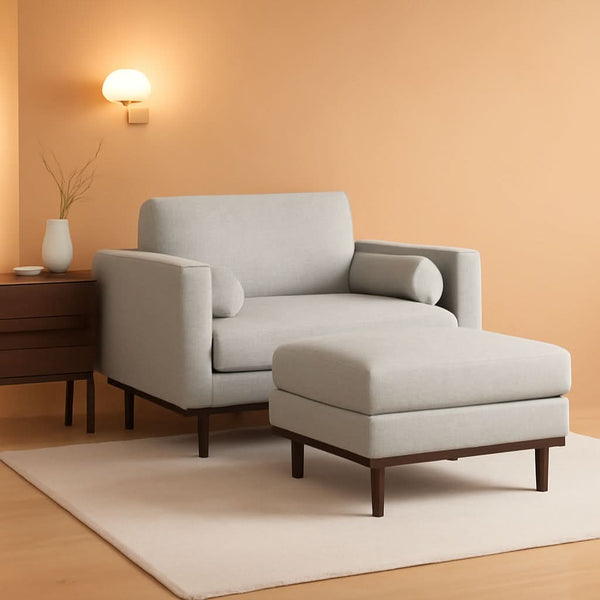 Mid-Century Upholstered Sofa and Ottoman Set