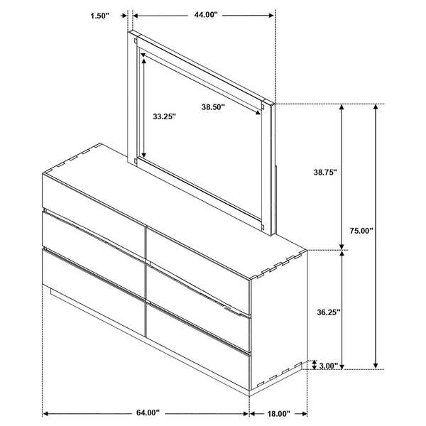 Smokey Walnut Six-Drawer Dresser with Mirror