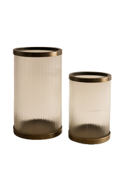 Ribbed Glass Brass Hurricane Holder