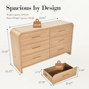 Oak Finish Curved 6-Drawer Dresser, 54 in