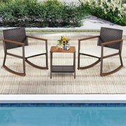 Three Piece Rocking Bistro Set With Cushions And Coffee Table For Outdoor Rattan Patio Off White