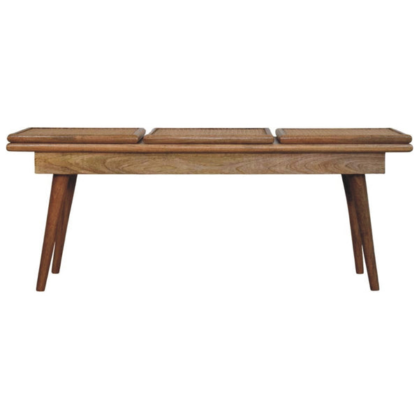 Tri-Panel Cane Top Wood Bench