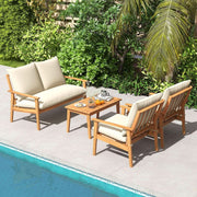 Outdoor Acacia Wood Patio Set With Cushions And Coffee Table