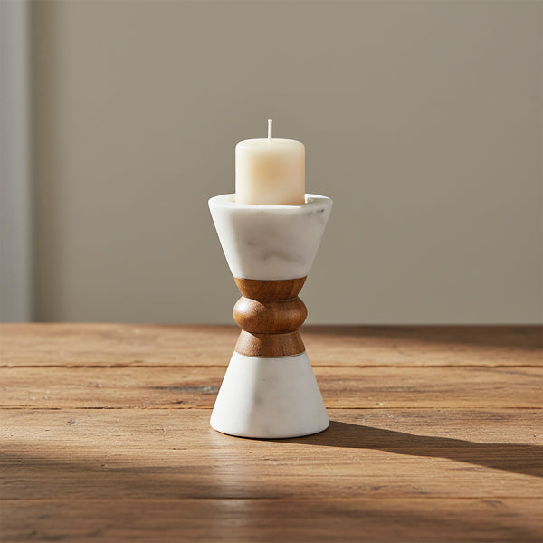 Marble Acacia Wood Candleholder