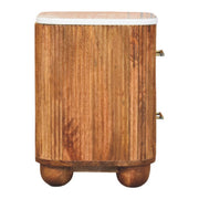 Fluted Mango Wood Marble-Top Nightstand