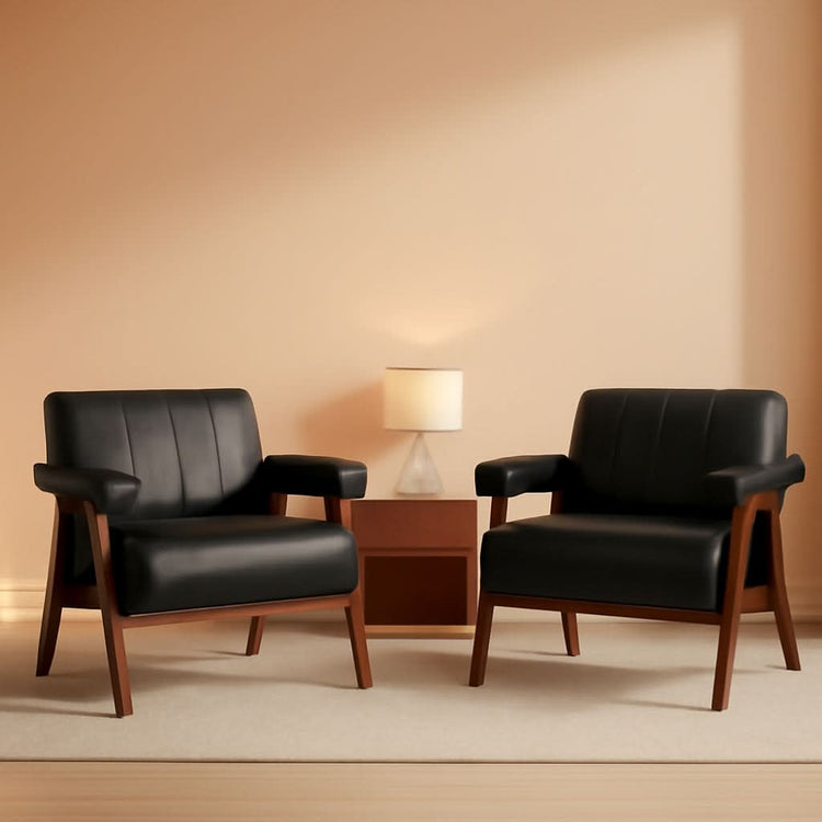 Black Leather Mid-Century Armchair Pair – in black | Roost & Roam