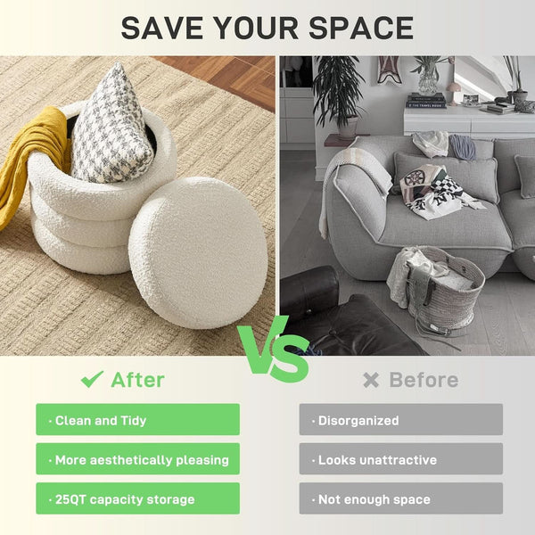 Boucle Round Storage Ottoman (view 4) | Roost & Roam