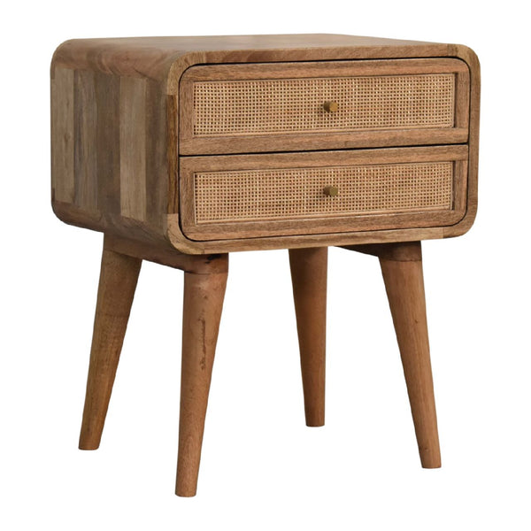 Rattan Panel Mango Wood Nightstand