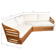Acacia Wood V-Sectional Outdoor Sofa — full set configuration from side angle