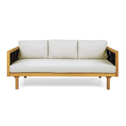 Rope-Woven Acacia Outdoor Daybed — back and side profile detail