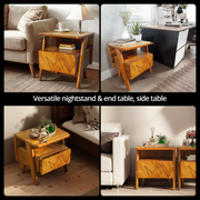 Chevron-Front Acacia Wood Nightstand