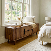 Reeded Wood Storage Bench