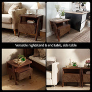 Chevron-Front Acacia Wood Nightstand