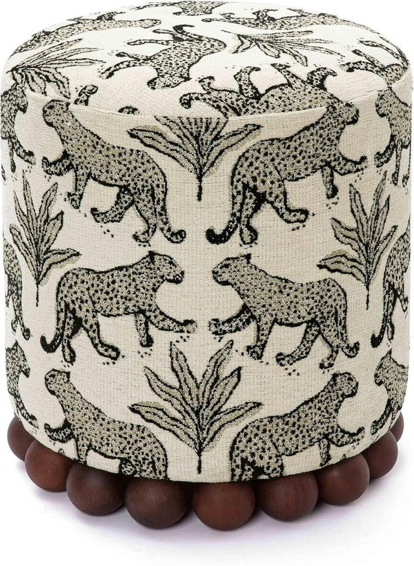 Leopard Jacquard Round Ottoman (view 5) | Roost & Roam