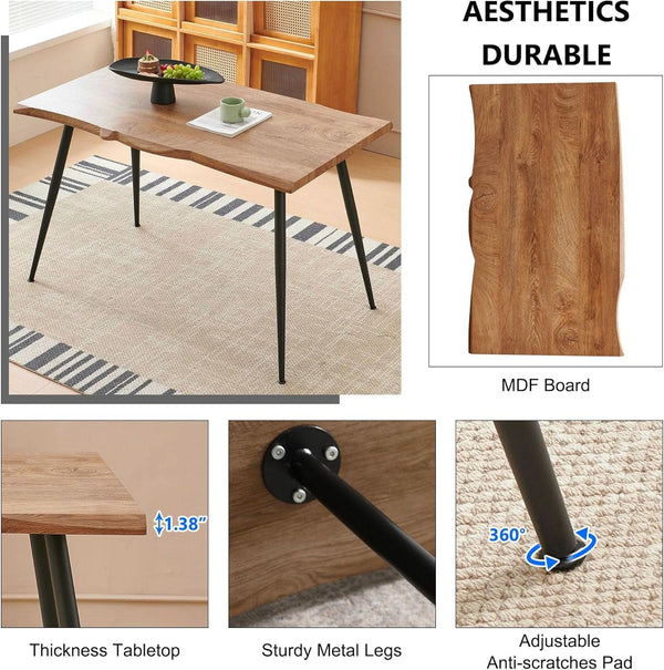 Walnut Finish Rattan-Back Dining Table Set
