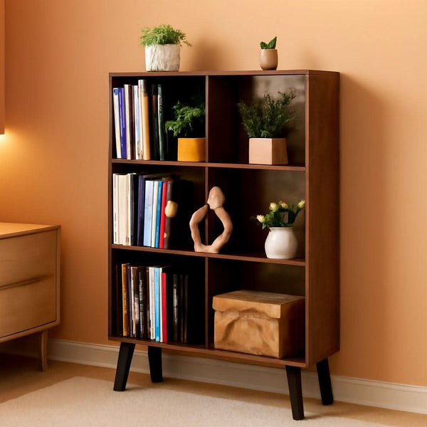 Retro Brown 7-Cube Open Bookshelf, 3-Tier