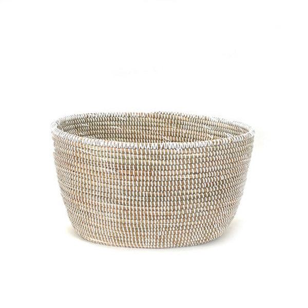 White-Stitched Woven Seagrass Basket
