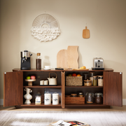 Reeded Walnut-Finish Sideboard Cabinet 64in