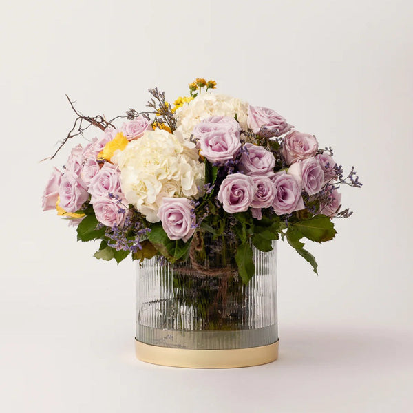 Ribbed Glass Gold-Base Vase