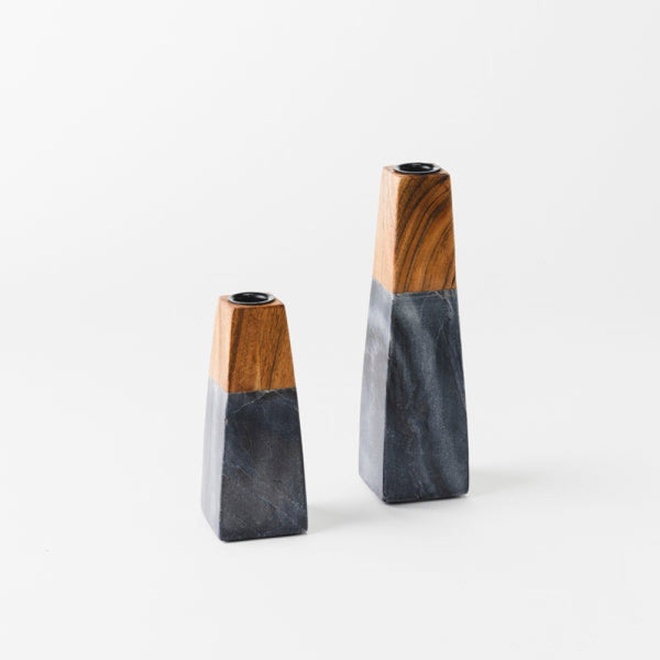 Tapered Marble Acacia Candleholder